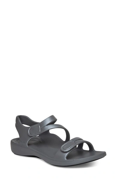 Shop Aetrex Jillian Waterproof Sandal In Grey Rubber