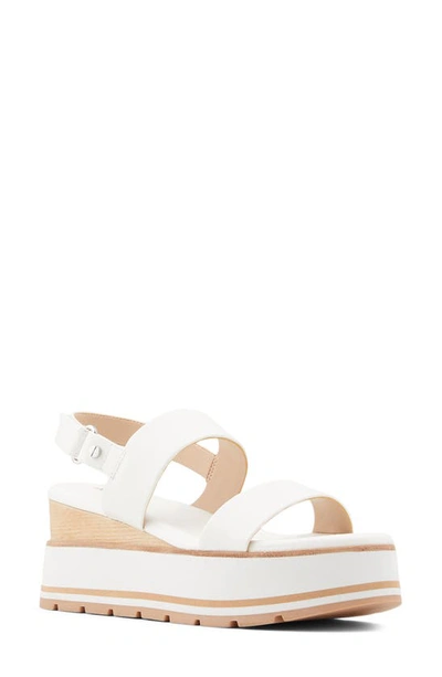 Shop Aldo Onalisa Platform Wedge Sandal In White Faux Leather