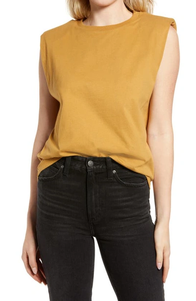 Shop Allsaints Coni Shoulder Pad Cotton Sleeveless Muscle T-shirt In Ochre Yellow