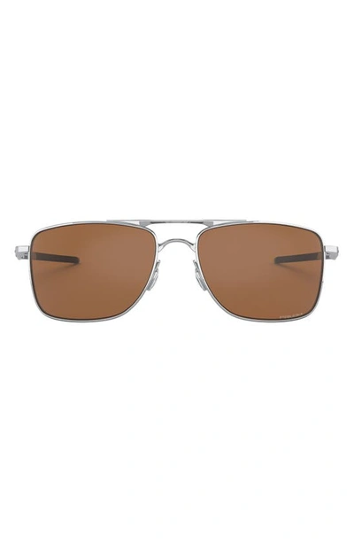 Oakley Gauge 8 62mm Oversize Prizm™ Polarized Pilot Sunglasses In Polished Chrome Prizm Tungsten