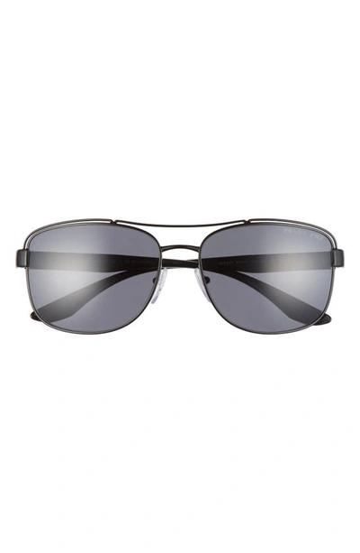 Shop Prada 61mm Polarized Navigator Sunglasses In Matte Black/ Grey