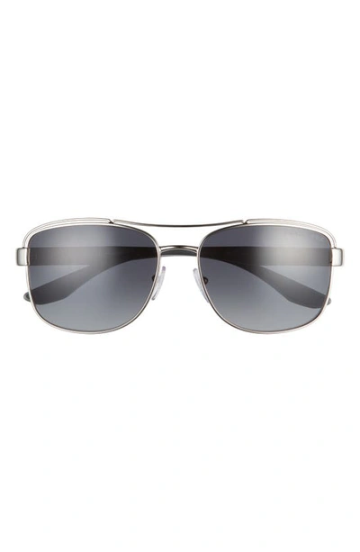 Shop Prada 61mm Polarized Navigator Sunglasses In Silver/ Grey Gradient
