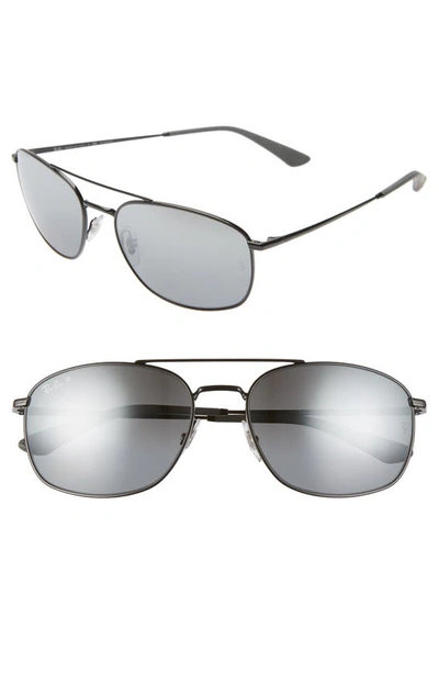 Shop Ray Ban 60mm Polarized Aviator Sunglasses In Black/ Grey Silver Polarized