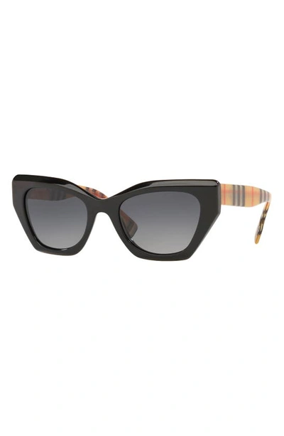 Shop Burberry 52mm Polarized Cat Eye Sunglasses In Black/ Dark Grey Grad