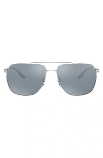 Shop Prada 62mm Polarized Oversize Aviator Sunglasses In Silver/ Grey Silver Mirror