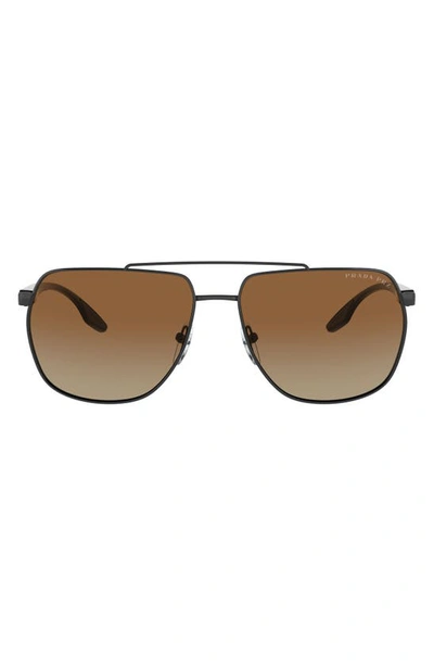 Shop Prada 62mm Polarized Oversize Aviator Sunglasses In Matte Black/ Brown Gradient