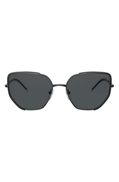 Shop Prada 58mm Polarized Cat Eye Sunglasses In Black/ Dark Grey