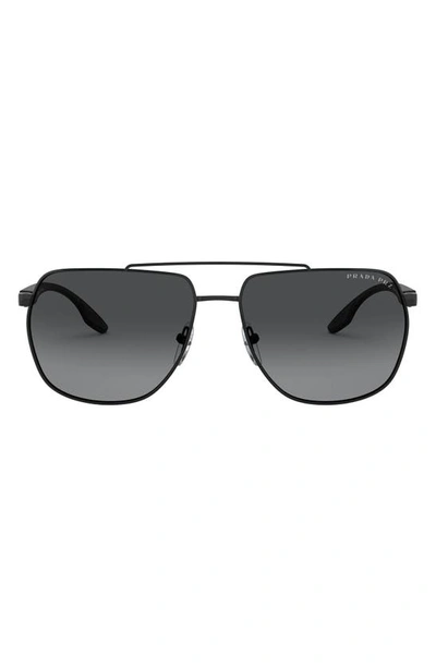 Shop Prada 62mm Polarized Oversize Aviator Sunglasses In Matte Black/ Grey Gradient