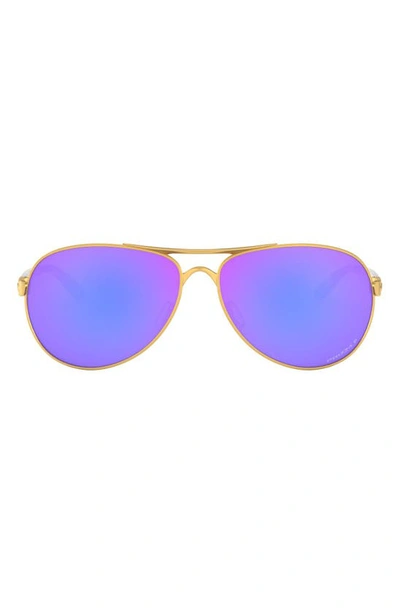 Shop Oakley 59mm Polarized Aviator Sunglasses In Satin Gold/ Prizm Violet