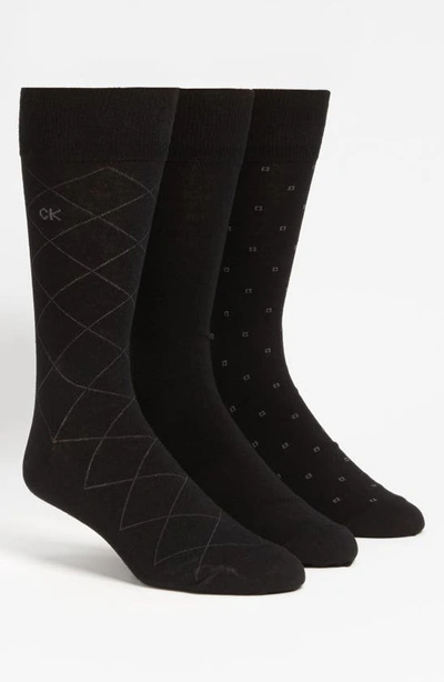 Shop Calvin Klein 3-pack Patterned Dress Socks In Black