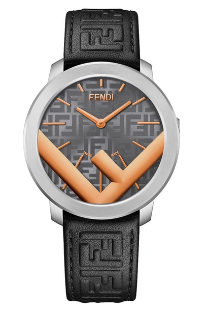 Shop Fendi Run Away Leather Strap Watch, 41mm In Black/ Grey/ Two Tone