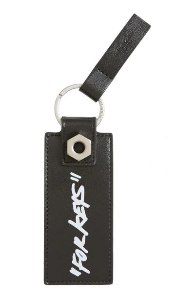 Shop Off-white Quote Leather Key Holder In Black White