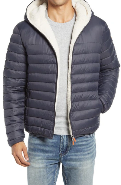Shop Save The Duck Giga Waterproof Faux Shearling Lined Puffer Jacket In Grey Black