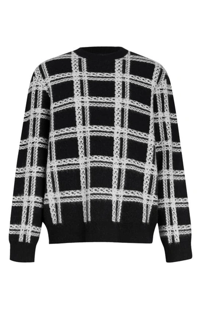 Shop Allsaints Lockdown Plaid Wool Blend Crewneck Sweater In Black