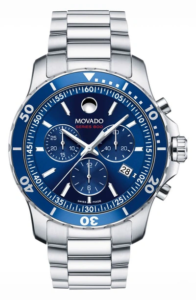 Shop Movado 'series 800' Chronograph Bracelet Watch, 42mm In Silver/ Blue/ Silver