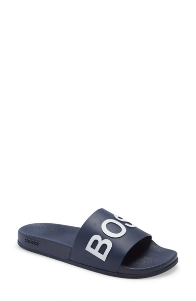 Shop Hugo Boss Bay Slide Sandal In Dark Blue/ White