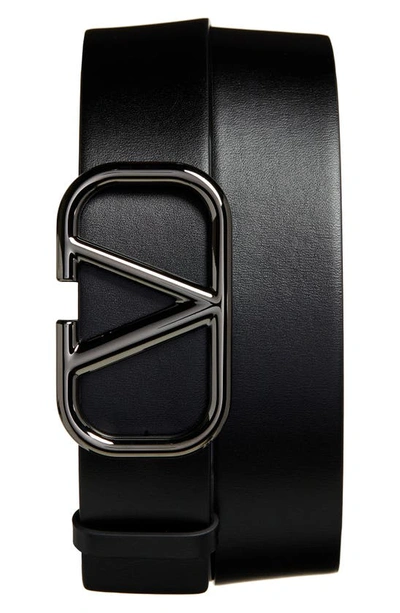 Shop Valentino Vlogo Buckle Leather Belt In Black