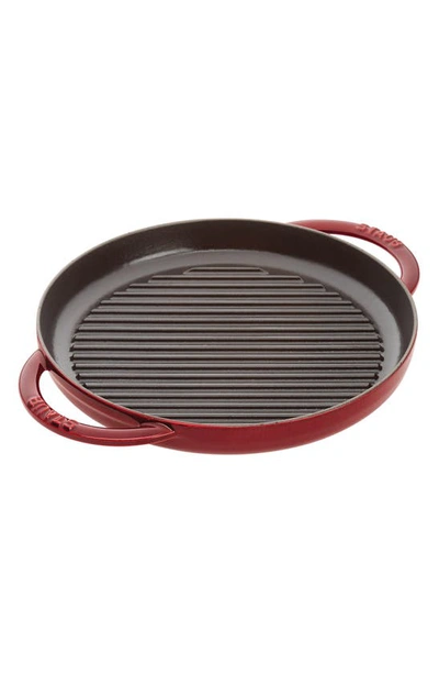 Shop Staub 10-inch Round Enameled Cast Iron Double Handle Grill Pan In Grenadine