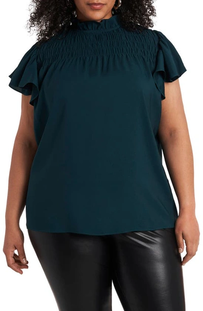 Shop 1.state Smocked Ruffle Sleeve Top In Green Forest