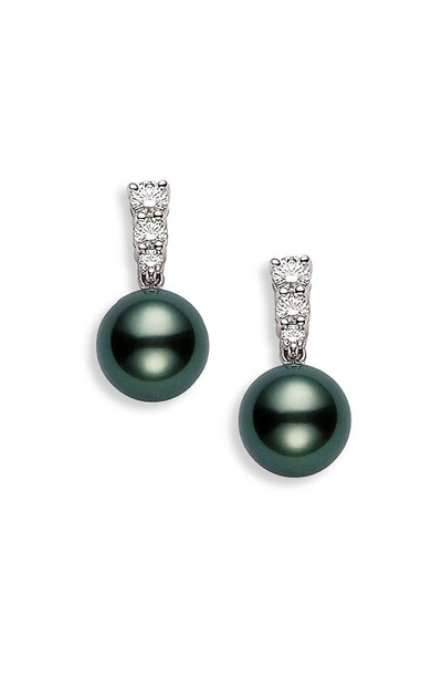 Shop Mikimoto 'morning Dew' Black South Sea Cultured Pearl & Diamond Earrings In White Gold