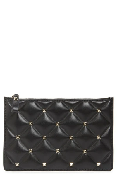Shop Valentino Medium Candystud Leather Pouch In Nero