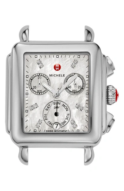 Michele Deco Diamond Diamond Dial Watch Head, 33mm X 35mm In Silver