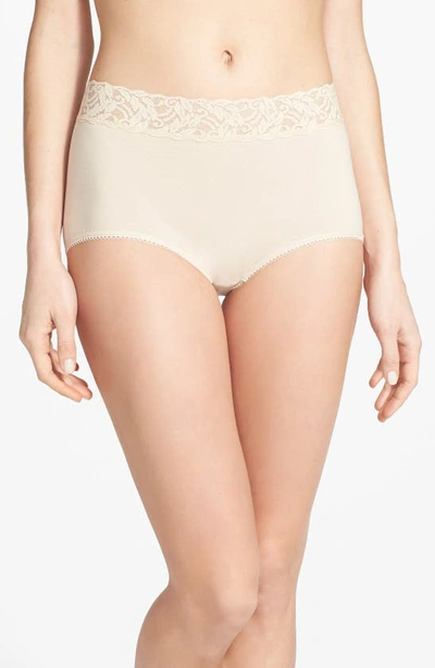 Shop Wacoal Cotton Suede Lace Trim Briefs In Naturally Nude
