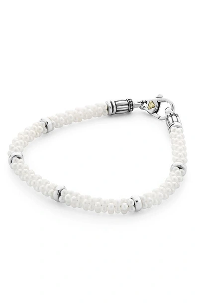 Shop Lagos Black & White Caviar Bracelet In White/ Silver