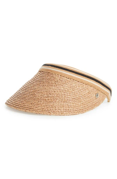 Shop Helen Kaminski Bianca Raffia Visor In Nougat/ Black Stripe