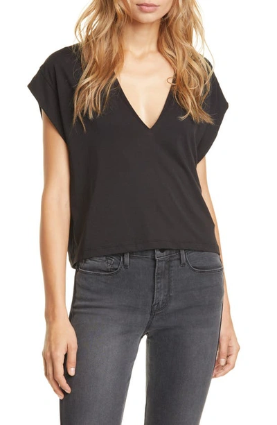 Shop Frame Le High Rise V-neck Organic Pima Cotton T-shirt In Noir