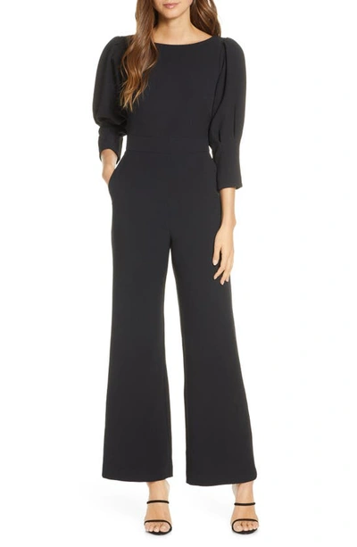 Shop Vince Camuto Puff Sleeve Crepe Jumpsuit In Black