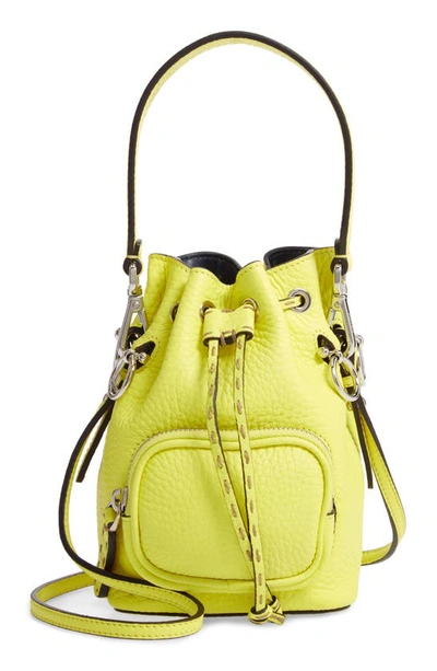 Shop Fendi Mini Mon Tresor Leather Bucket Bag In Fluo Yellow/ Palladium