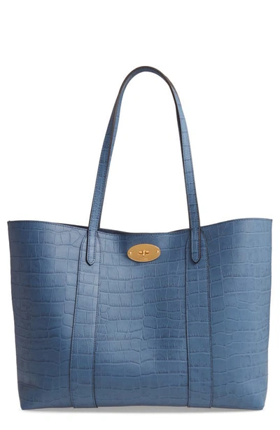 Shop Mulberry Bayswater Matte Croc Embossed Leather Tote & Pouch In Pale Navy