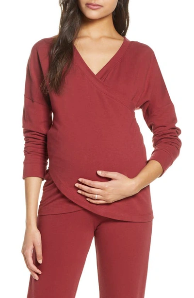 Shop Belabumbum Athleisure Nursing/maternity Top In Crimson