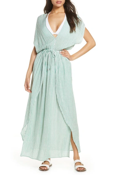 Shop Elan Wrap Maxi Cover-up Dress In Kelly Green Stripe