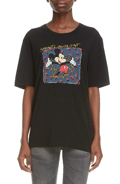 Shop Saint Laurent Mickey Mouse Logo Graphic Tee In Noir/ Multicolore