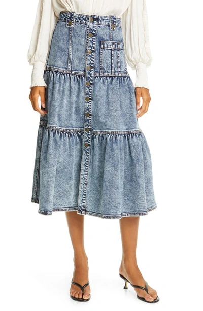 Shop Ulla Johnson Graham Denim Skirt In Medium Acid Wash