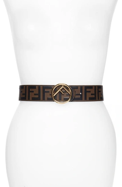 Shop Fendi Ff Embossed Leather Belt In Maya/ Black/ Soft Gold