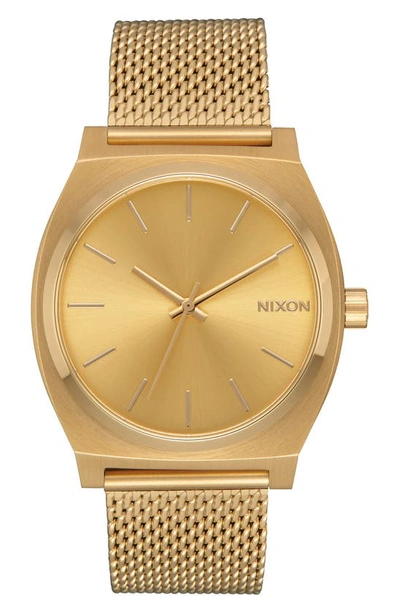 Shop Nixon The Time Teller Milanese Mesh Strap Watch, 37mm In Gold