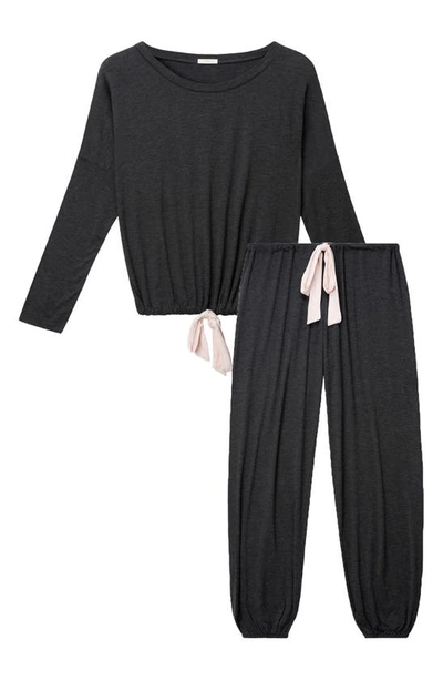 Shop Eberjey Gisele Slouchy Pajamas In Charcoal Heather/ Sorbet Pink