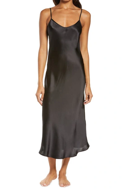 Shop Papinelle Pure Silk Slip Nightgown In Black