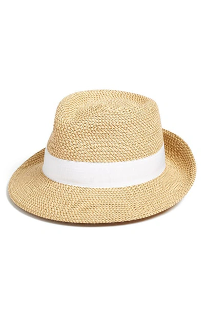 Shop Eric Javits Classic Squishee® Packable Fedora Sun Hat In Peanut/ White