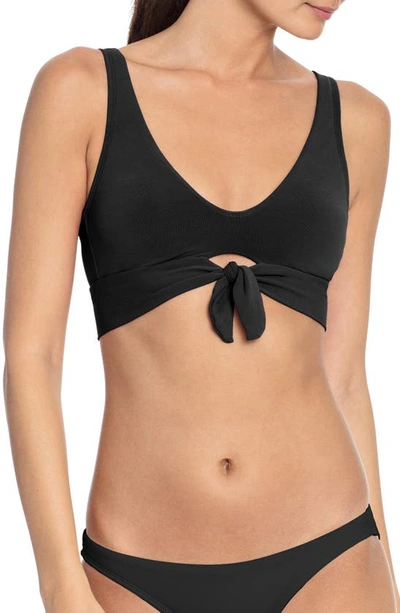 Shop Robin Piccone Ava Knot Front Bikini Top In Cocoa