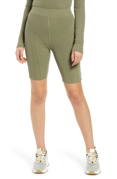Shop 4th & Reckless Macy Ribbed Bike Shorts In Sage Rib Jersey