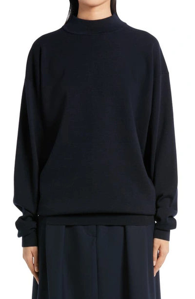 Shop The Row Crema Mock Neck Wool Sweater In Navy