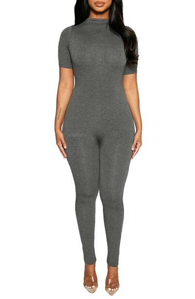 Shop Naked Wardrobe Sweet T Funnel Neck Jumpsuit In Charcoal