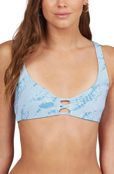 Shop Roxy Sea Waves Reversible Bikini Top In Adriatic Blue Tie Dye Strip