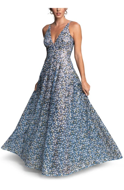 Shop Dress The Population Ariyah Sequin Embroidered Ballgown In Mineral Blue