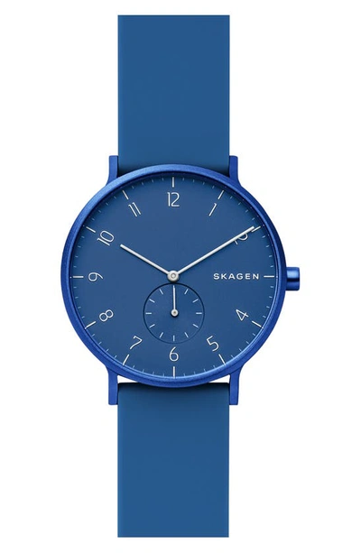 Shop Skagen Aaren Kulor Rubber Strap Watch, 41mm In Blue