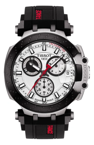 Shop Tissot T-race Chronograph Silicone Strap Watch, 48mm In Black/ White/ Silver